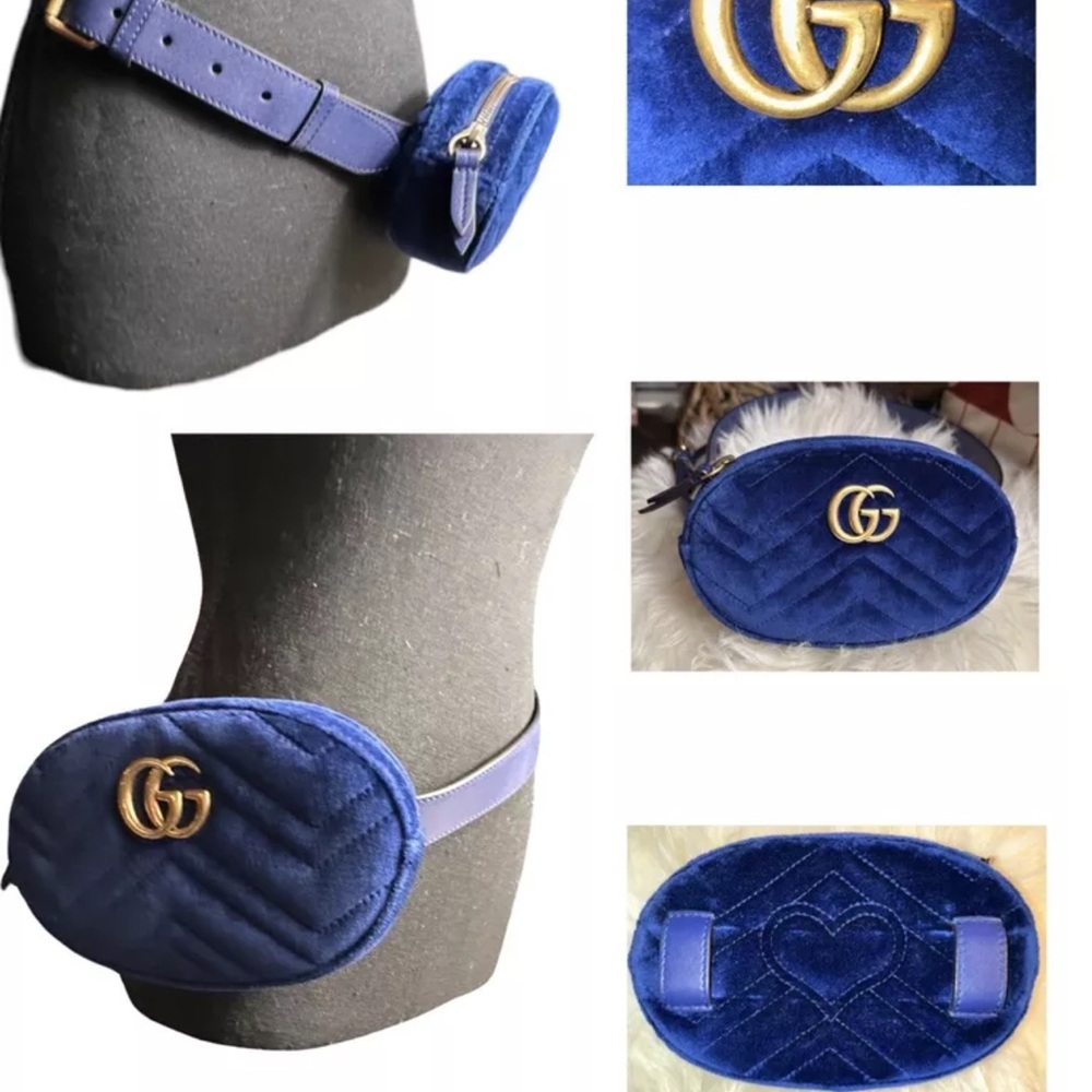 Gucci Waist Pouch Velvet Blue Belt Gg Marmont women's bag - Picture 14 of 15